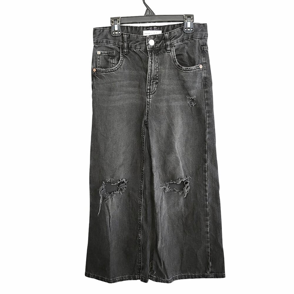 Zara Distressed Wide Leg Jeans Black